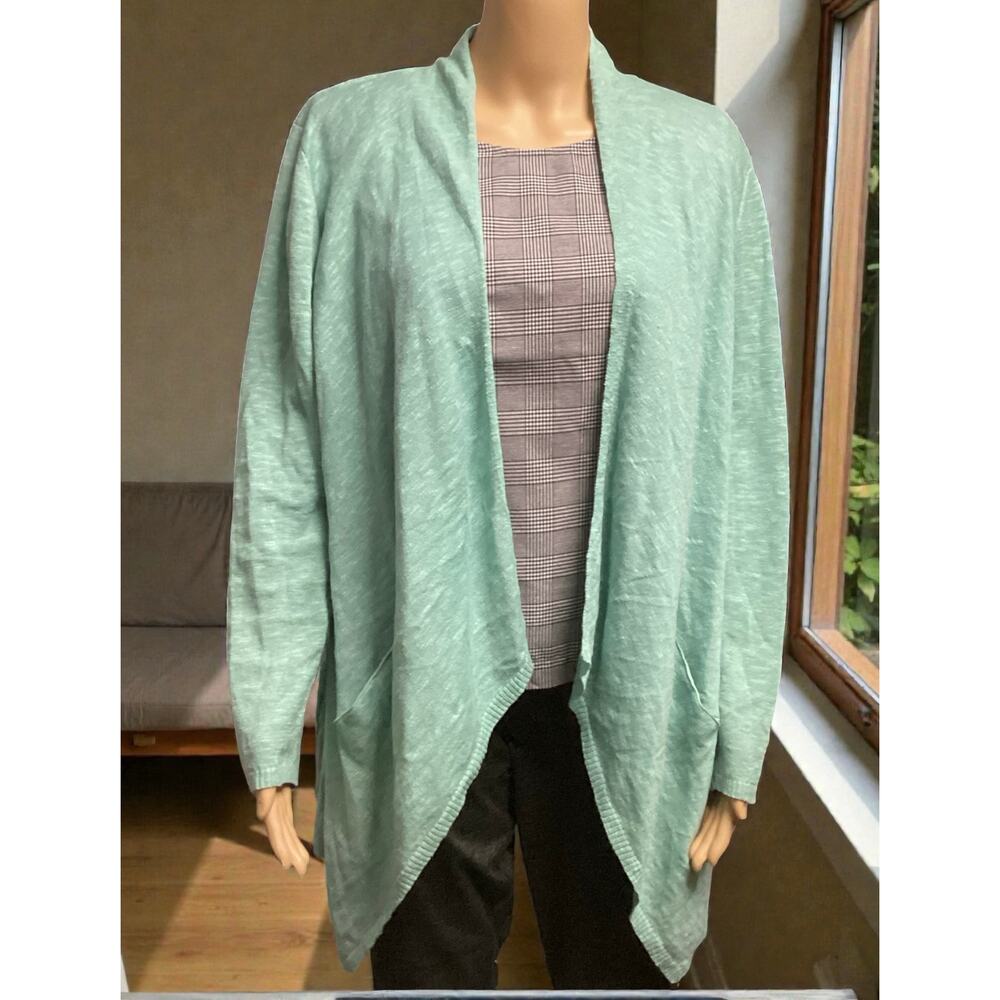 Eileen Fisher organic linen cotton blend cardigan XL mint green asymmetric hem